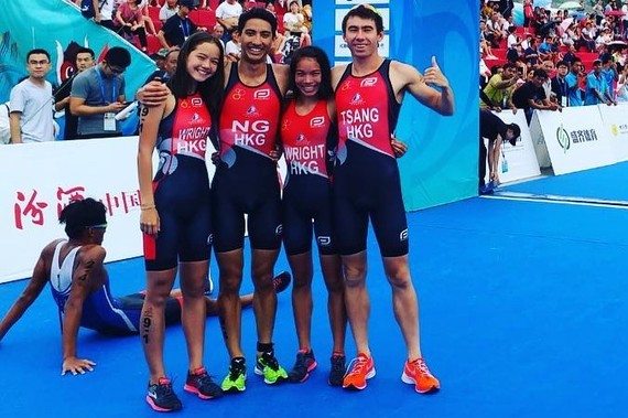 From left: Tallulah Wright, Ng Tai-long, Cade Wright and Tsang Cheung-sing (triathlon)