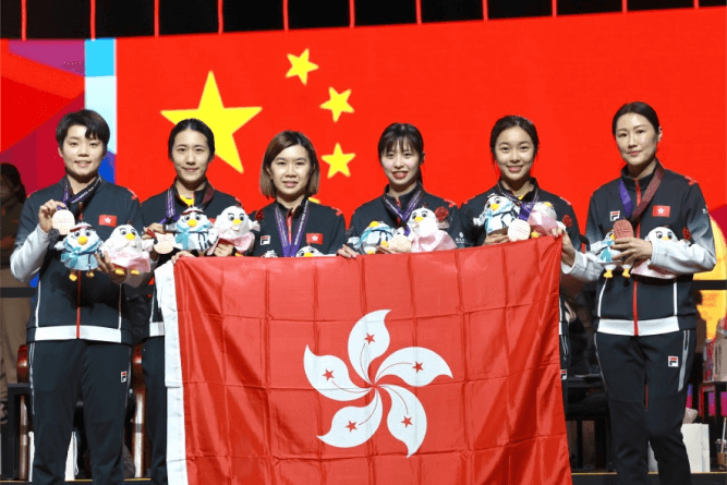 From left: Doo Hoi-kem, Zhu Chengzhu, Lee Ho-ching, Lam Yee-lok, Ng Wing-lam (table tennis) 