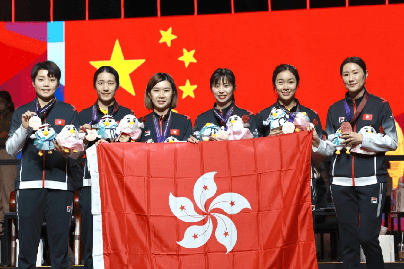 From left: Doo Hoi-kem, Zhu Chengzhu, Lee Ho-ching, Lam Yee-lok, Ng Wing-lam (table tennis) 