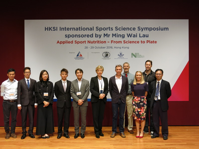 <p><strong>Dr Trisha Leahy BBS</strong>, Chief Executive of the HKSI (6<sup>th</sup> from left) and <strong>Dr Raymond So</strong>, Director of Elite Training Science & Technology of the HKSI (1<sup>st</sup> from right) joined the group photo with representatives from the three co-organisers including<strong> Dr Gary Mak</strong>, President of Hong Kong Association of Sports Medicine and Sports Science (5<sup>th</sup> from left), <strong>Ms Sylvia Lam</strong>, Chairman of Hong Kong Dietitians Association (3<sup>rd</sup> from left), <strong>Mr Frankie Siu</strong>, President of Hong Kong Nutrition Association (4<sup>th</sup> from left); and the guest speakers <strong>Dr Greg Cox</strong>, Sports Dietitian & Sports Science Sports Medicine Coordinator of Australian Institute of Sport (5<sup>th</sup> from right), <strong>Dr Richard Swinbourne</strong>, Head and Senior Sport Dietitian of Singapore Sports Institute (2<sup>nd</sup> from right), <strong>Dr Duncan MacFarlane</strong>, Associate Professor of Division of Community Medicine and Public Health Practice, School of Public Health of The University of Hong Kong (4<sup>th</sup> from right), <strong>Mr Gabriel Pun</strong>, Dietitian of PRO-CARE Specialist Centre (1<sup>st</sup> from left), <strong>Mrs Lisa Scullion</strong>, Sports Nutrition and Monitoring Manager of the HKSI (3<sup>rd</sup> from right) and <strong>Mr Charles Chan</strong>, Sports Science Officer of the HKSI (2<sup>nd</sup> from left).</p>
