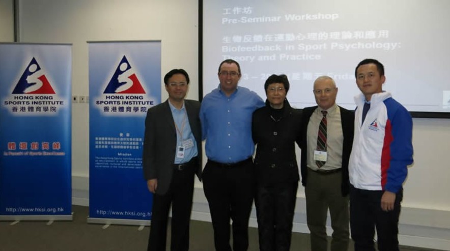 <p>Dr Raymond So (1<sup>st</sup> from left), Director of Elite Training Science &amp; Technology of the Hong Kong Sports Institute (HKSI) took a photo with Dr Itay Basevitch (2<sup>nd</sup> from left), Certified Consultant at the Association for Applied Sport Psychology and Lecturer in Sport and Exercise Sciences at Anglia Ruskin University, United Kingdom; Ms Polina Cheng (3<sup>rd</sup> from left), Registered Counselling Psychologist of the Hong Kong Psychological Society and Founding Member of Hong Kong Society of Sport and Exercise Psychology; Professor Boris Blumenstein (2<sup>nd</sup> from right), Director of the Department of Behavioral Sciences at the Ribstein Centre for Sport Medicine Sciences and Research, Wingate Institute, Israel; and Dr Huang Zhijian (1<sup>st</sup> from right), Sports Psychologist, Sport Psychology &amp; Monitoring Centre of the HKSI at the pre-seminar workshop held on 13 March.</p>
