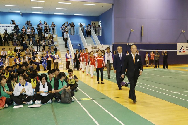 Rio Olympic Games Mainland Olympians Delegation are greeted by Hong Kong athletes, students of the Hong Kong Sports Institute’s Elite Athlete-friendly School Network, and guests from the sporting community when they march in the Badminton Hall.
