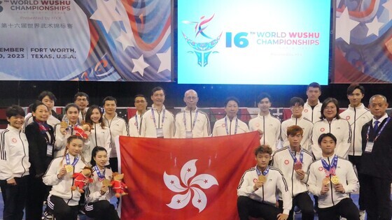 Hong Kong wushu team (photo:&nbsp;Hong Kong, China Wushu Union)